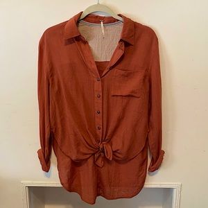 Free People That’s a Wrap Rust Button Down Top